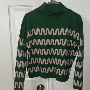 Anthropologie Green and Pink Cowl Neck Sweater